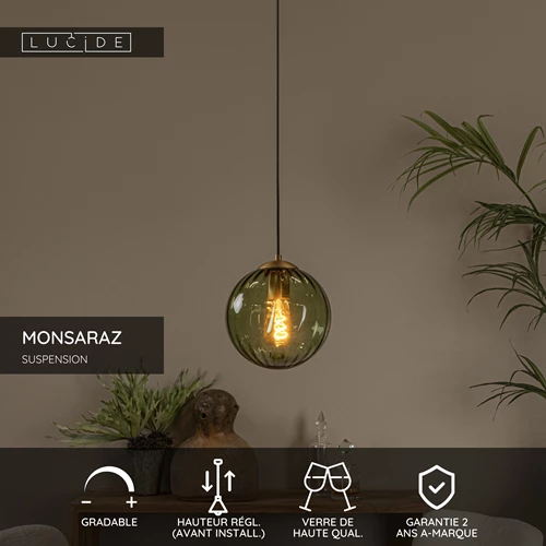 Lucide MONSARAZ - Suspension - Ø 25 cm - 1xE27 - Vert - USP